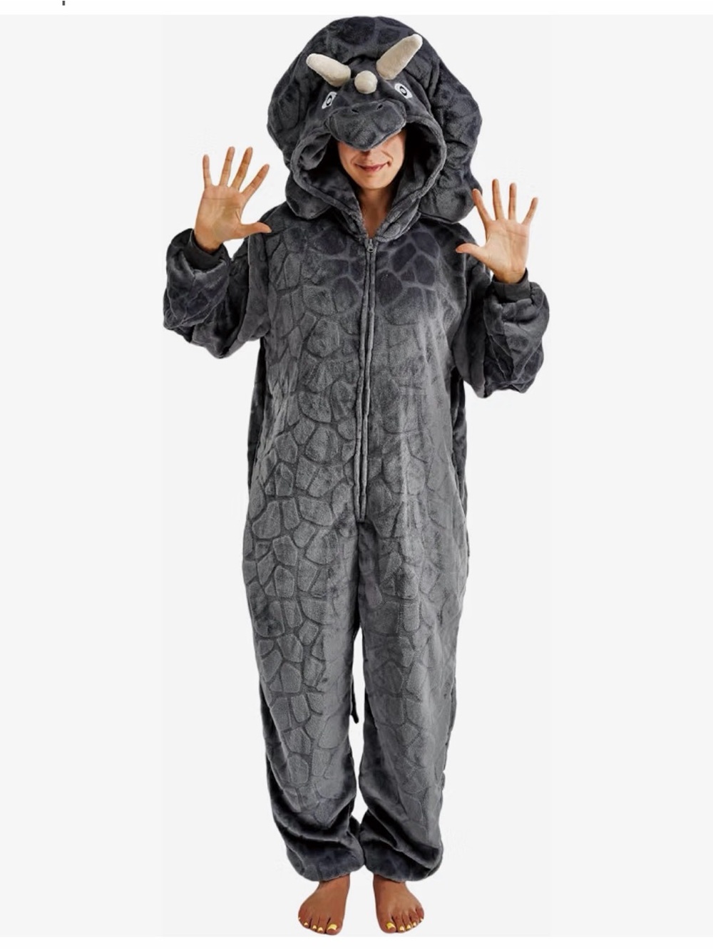 Kids' Gray Triceratops Plush Hooded Pajamas
